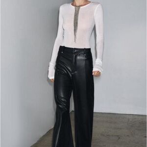 Massimo Dutti Studio Black Wide-Leg Satin Pants